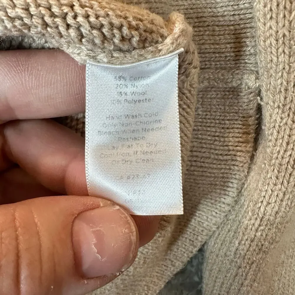 Talbots Petites Double Breasted Cardigan Sweater Collar Beige Tan S SP PS